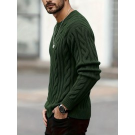 New Autumn-Winter Men's Casual Commuter Solid Color Crew Neck Knit Pullover