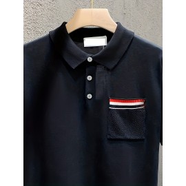 New Spring And Summer Polo Shirt with Pocket, Knitted Collar Button Trendy T-Shirt, Short Sleeve Sweater, Comfortable And Casual Versatile Top, Machine Washable.