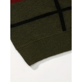 Men's Casual Color Block Knit Sweater, Soft Warm Pullover for Fall/Winter