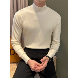 Men's Knit Sweater, Stand Collar Solid Color Novelty Pullover, Casual, Autumn Winter