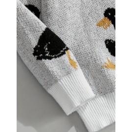 Men's Trendy Cute Pattern Animal Goose Pullover Casual Couple Street Round Neck Sweater Knitwear Warm