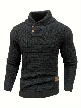 Men's Casual Waffle Knit Lapel Button Sweater
