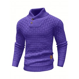 Men's Casual Waffle Knit Lapel Button Sweater