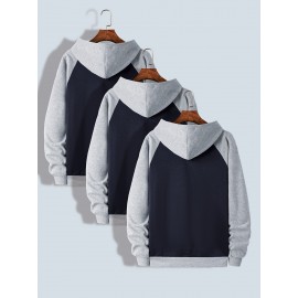 TD25 Raglan Sleeve Color Block Casual Plus Size Men's Hoodie, PLUS SIZE