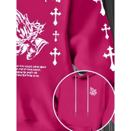 Men'S Christian Faith Hooded Sweatshirt with Prayer Hands & Cross Design - All-Season Casual Pullover, Machine Washable, Kangaroo Pocket & Drawstring Hood, Plus Size, Church Activities & Casual Attire