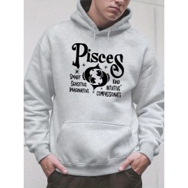 Plus Size Pisces Pattern Hoodie | Comfortable Fuzzy Sweatshirt with Zodiac Design, Printed with 