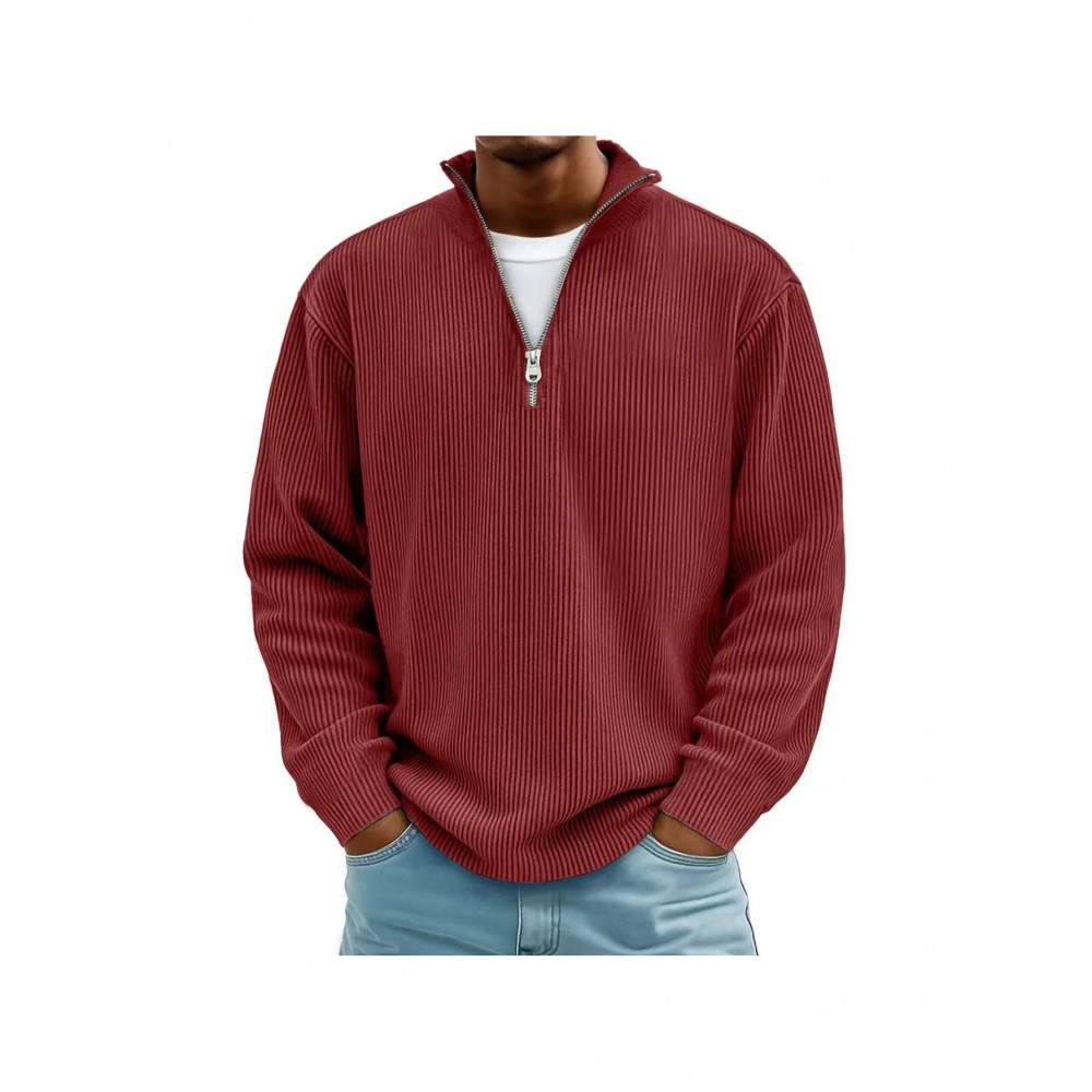 Men's Corduroy Quarter-Zip Sweater - Thermal Stand Collar -Neck Pullover, Corduroy Sweaters for Fall Winter Spring Summer, Casual Long Sleeve Machine-Washable Sweaters in Neutral Colors (/Tan/) - Regular Fit Top, PLUS SIZE