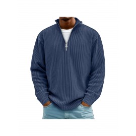 Men's Corduroy Quarter-Zip Sweater - Thermal Stand Collar -Neck Pullover, Corduroy Sweaters for Fall Winter Spring Summer, Casual Long Sleeve Machine-Washable Sweaters in Neutral Colors (/Tan/) - Regular Fit Top, PLUS SIZE