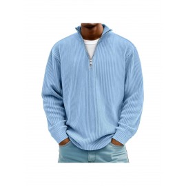 Men's Corduroy Quarter-Zip Sweater - Thermal Stand Collar -Neck Pullover, Corduroy Sweaters for Fall Winter Spring Summer, Casual Long Sleeve Machine-Washable Sweaters in Neutral Colors (/Tan/) - Regular Fit Top, PLUS SIZE