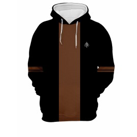 Men's Fleece-Lined Hooded Full-Zip Jacket - Winter Warmth Loose-Fit Windproof Sweatshirt, Machine Washable Gym Running Outdoor Sports Coat with Fleece, Black/Brown Casual Sportswear (No Bulk), PLUS SIZE