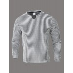 Men's Fashion Casual Long Sleeve Henley Shirt | Premium Houndstooth Jacquard Henley Collar T-Shirt | Notched V-Neck Design | Loose-Fit Comfortable Henley Tee | Essential Golf Wear | Breathable, Warm, and Skin-Friendly | for Indoor Gatherings and