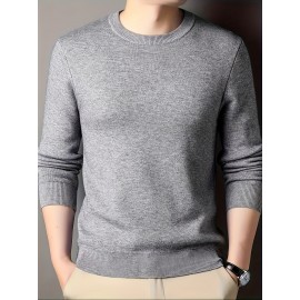 New Men'S Solid Color Round Neck Knitted Pullover Sweater