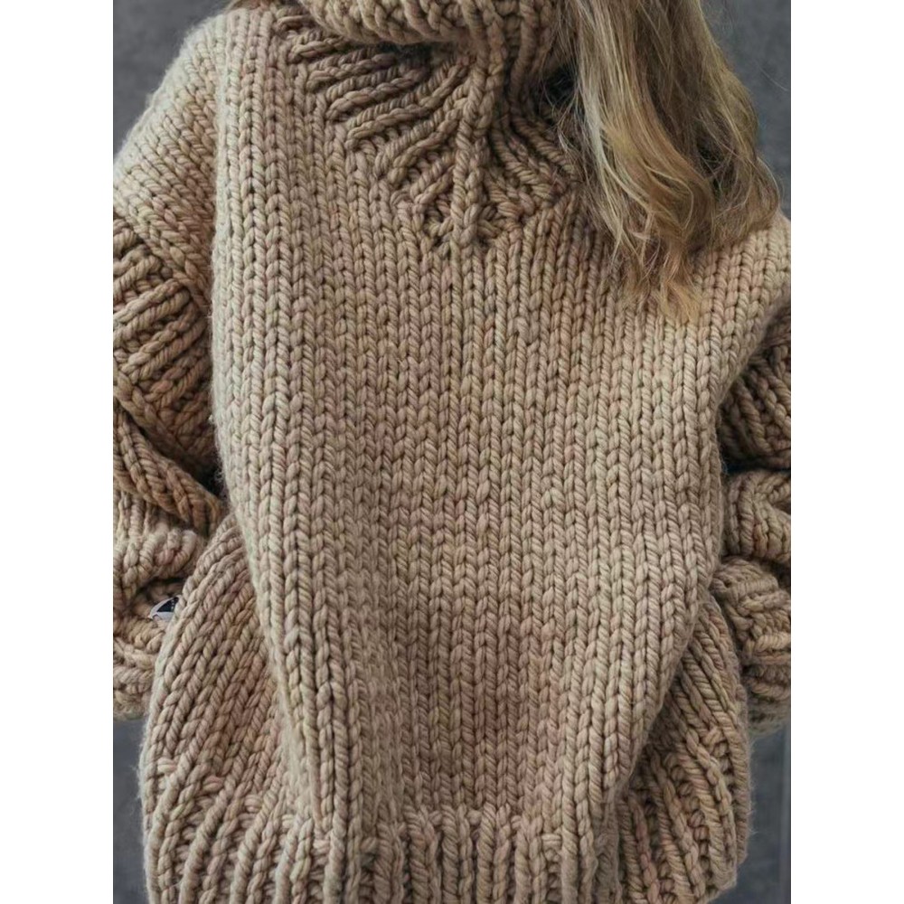 Women's European & American Style Oversized Loose-Fit High Neck Sweater - Soft Long Sleeve Winter Sweater with Fake Button Closure, Cozy Fall & Winter Sweater for Resort Wear, Casual or Dressy Outfits (White)